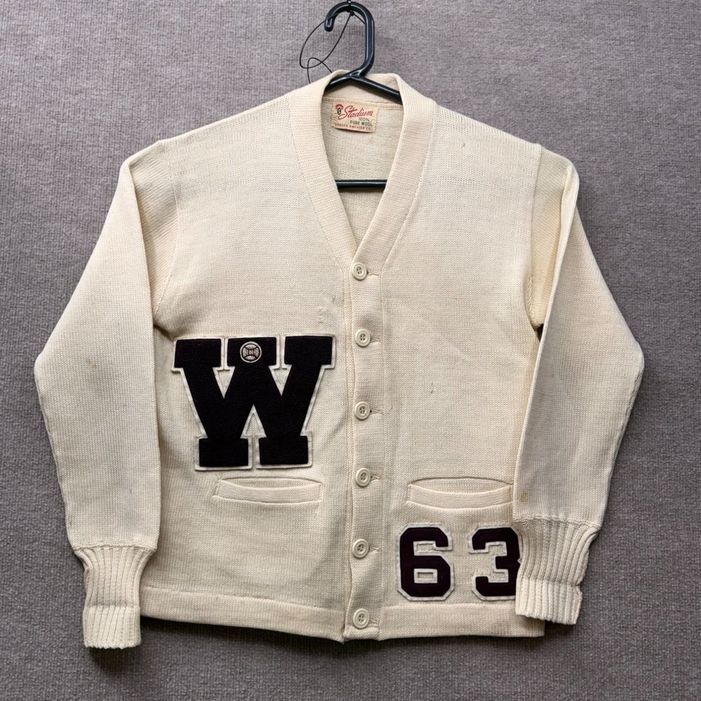 Vintage Stadium Shaker Sweater Co Wool Varsity Cardigan Letterman‎ W 63 Baseball